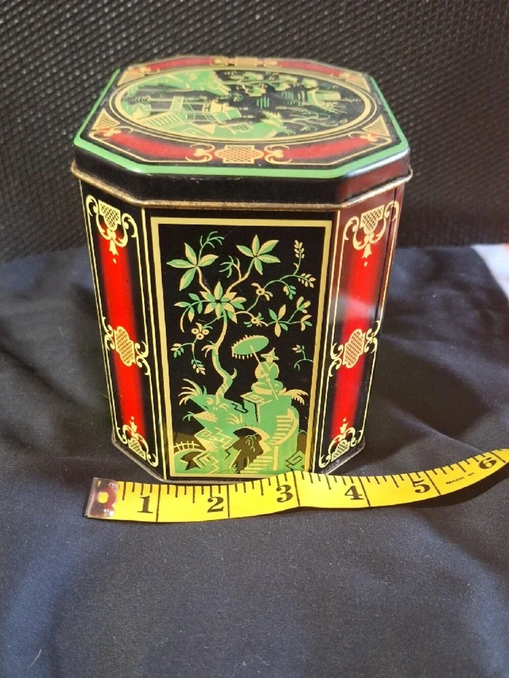 Vintage Baret Ware Octagonal Asian-Inspired Tea Tin Made In England